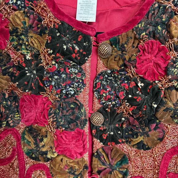 Velvet Patchwork Red Eclectic Witch Charmed Medieval Boho Tapestry Jacket Medium - Picture 5 of 9
